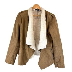 LoveStitch Shearling Lined Faux Suede Tan Camel Cardigan Jacket L